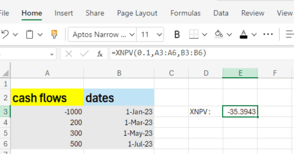 XNPV formula for financial modelling